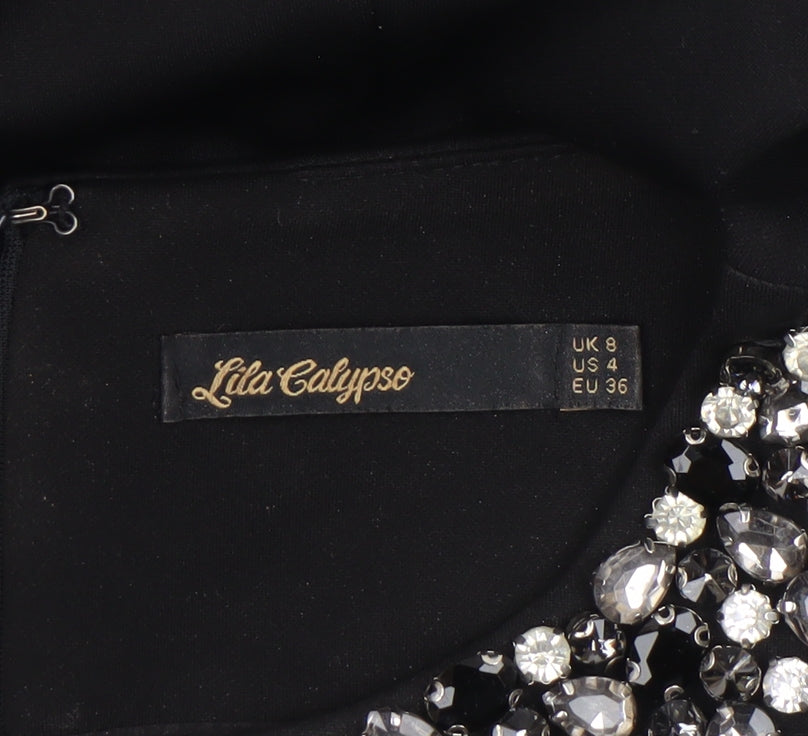 Lila Calypso Women Black UK 8 Embellished Knee Length Sheath Dress