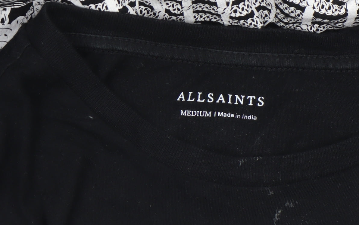 AllSaints Men's Black Cotton Graphic Crew Neck T-Shirt Medium
