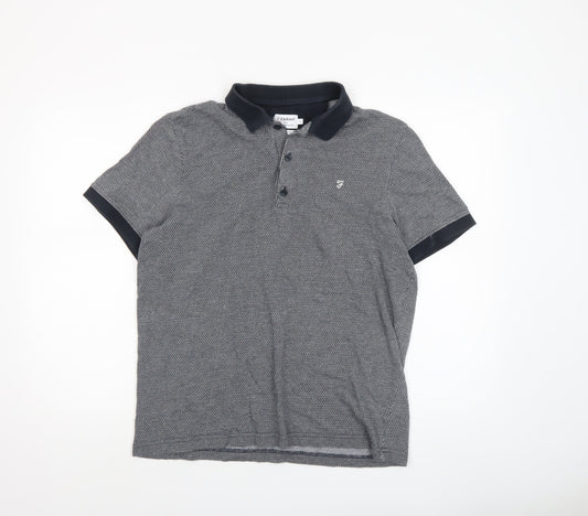 Farah Men's Grey Geometric Cotton Polo Shirt Size L Classic Fit