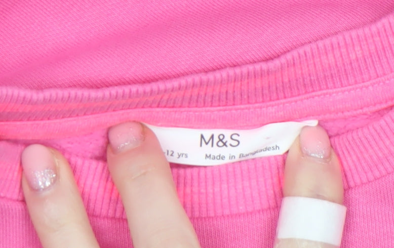 Marks and Spencer Girls Pink Fearless Logo Sweatshirt 12 Years Pullover