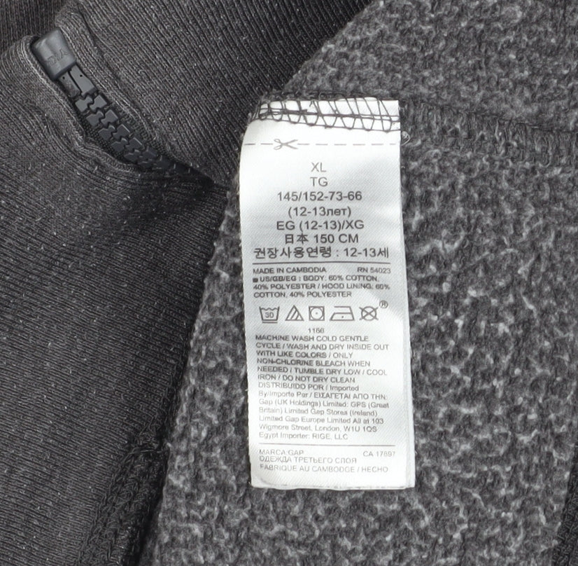 Additional view of Gap Kids boys’ grey full zip hoodie, size 12-13, years cotton blend fleece