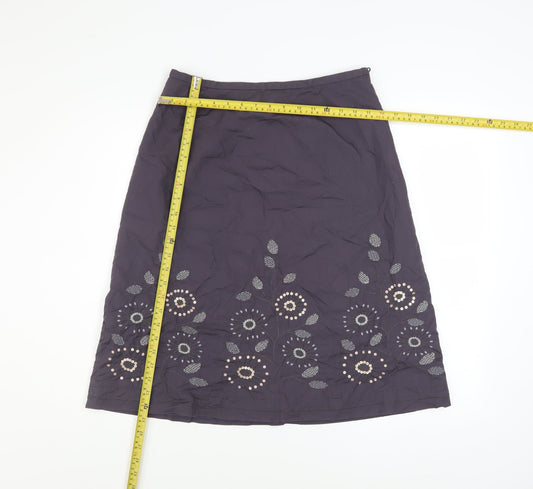 Next Women Purple Embroidered A-Line Cotton Skirt UK 12