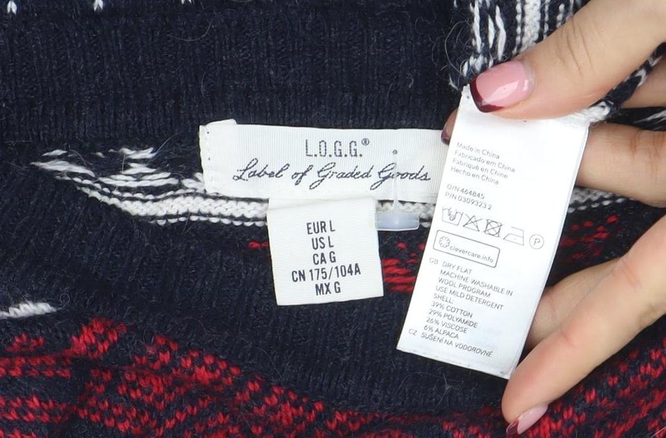 LO.G.G. Men's Blue Fair Isle Wool Blend Christmas Jumper L