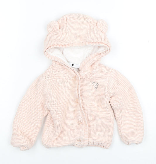 Very Pink Knitted Hooded Cardigan 9-12 Months Unisex Baby Cotton Lined