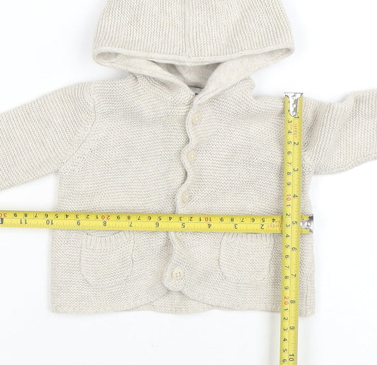 Mamas & Papas Unisex Beige Knit Hooded Cardigan 0-3 Months Cotton Button Up