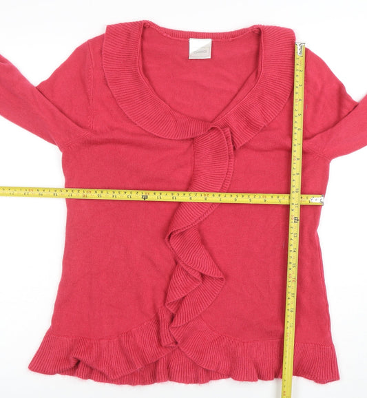 Classics Women’s Pink Ruffle Front Acrylic Knit Cardigan Size 12