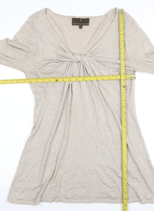 Fenn Wright Manson Womens Beige Size 12 V-Neck Long Sleeve Wool Blend Jumper