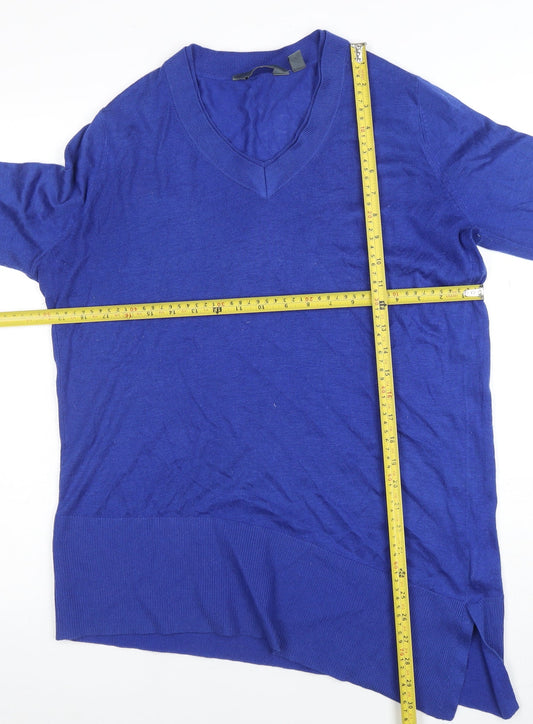 Lands’ End Women Blue V-Neck Lightweight Cotton Blend Jumper Size S
