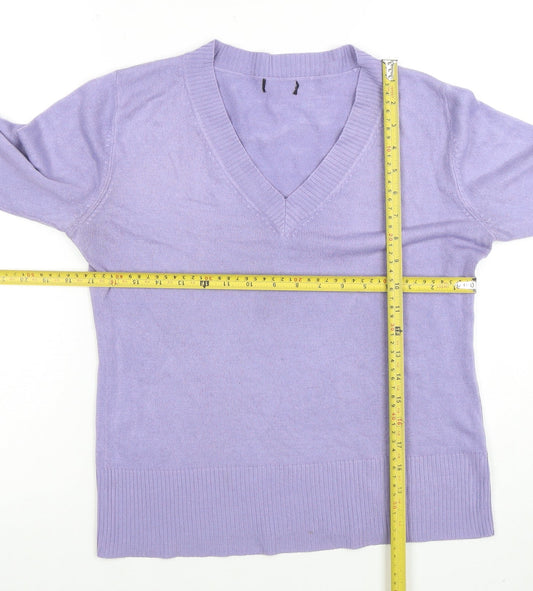 F&F Women Purple Acrylic V-Neck Long Sleeve Jumper Size 12