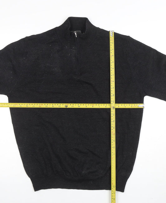 Marks and Spencer Men's Black L 1/2 Zip Wool Blend Jumper