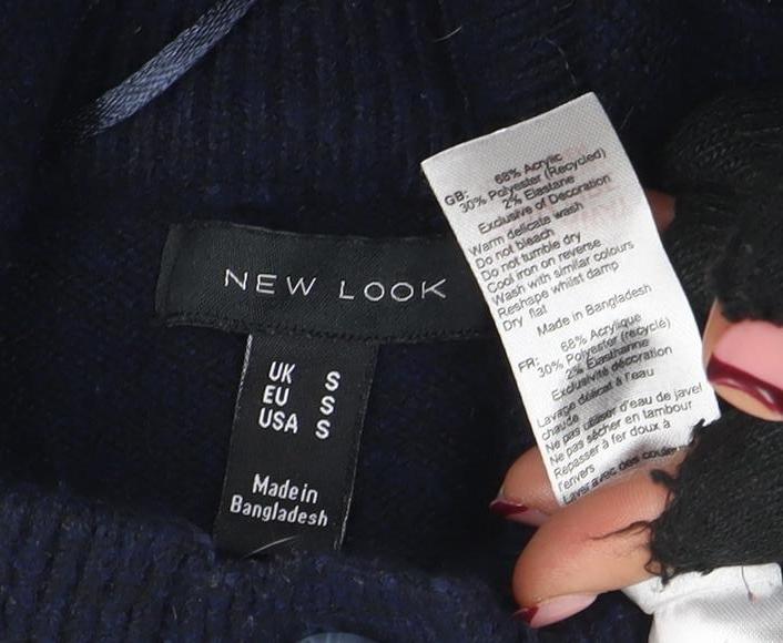 New Look Women’s Navy High Neck Button Henley Jumper Size S