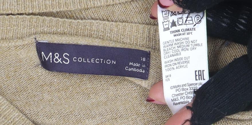 Marks and Spencer Womens Beige Wool Crew Neck Jumper Size 18