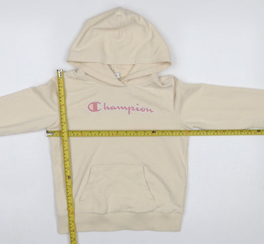 Champion Girls Beige Cotton Blend Pullover Hoodie Medium 9-10 Years