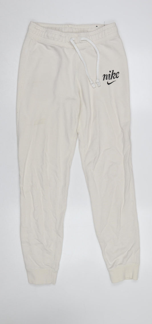 Nike Women Ivory Cotton Jogger Trousers S Regular Fit