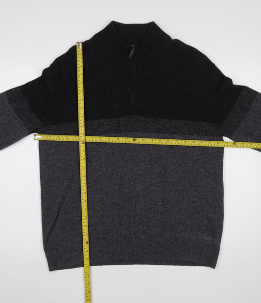 Marks and Spencer Men's Grey Wool Half Zip Jumper Medium