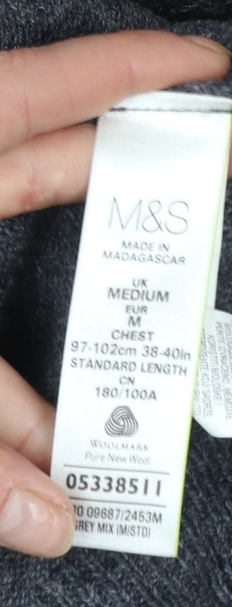 Marks and Spencer Men's Grey Wool Half Zip Jumper Medium