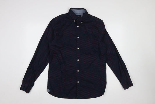 Jack & Jones Men's Blue Geometric Button-Down Cotton Shirt Medium