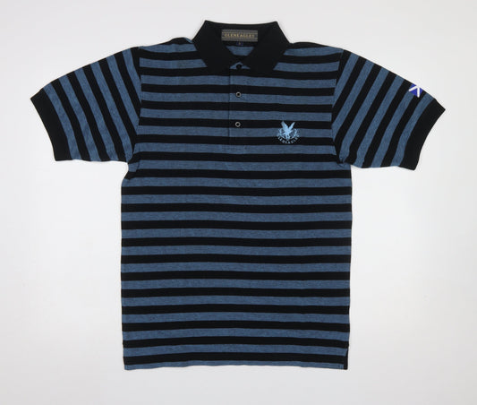 Gleneagles Men's Blue Striped Cotton Short Sleeve Polo Shirt S