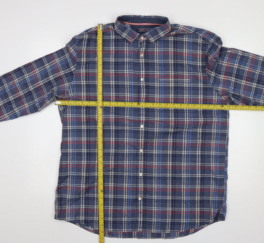 Tommy Hilfiger Men’s Blue Plaid 2XL Long Sleeve Button-Up Shirt