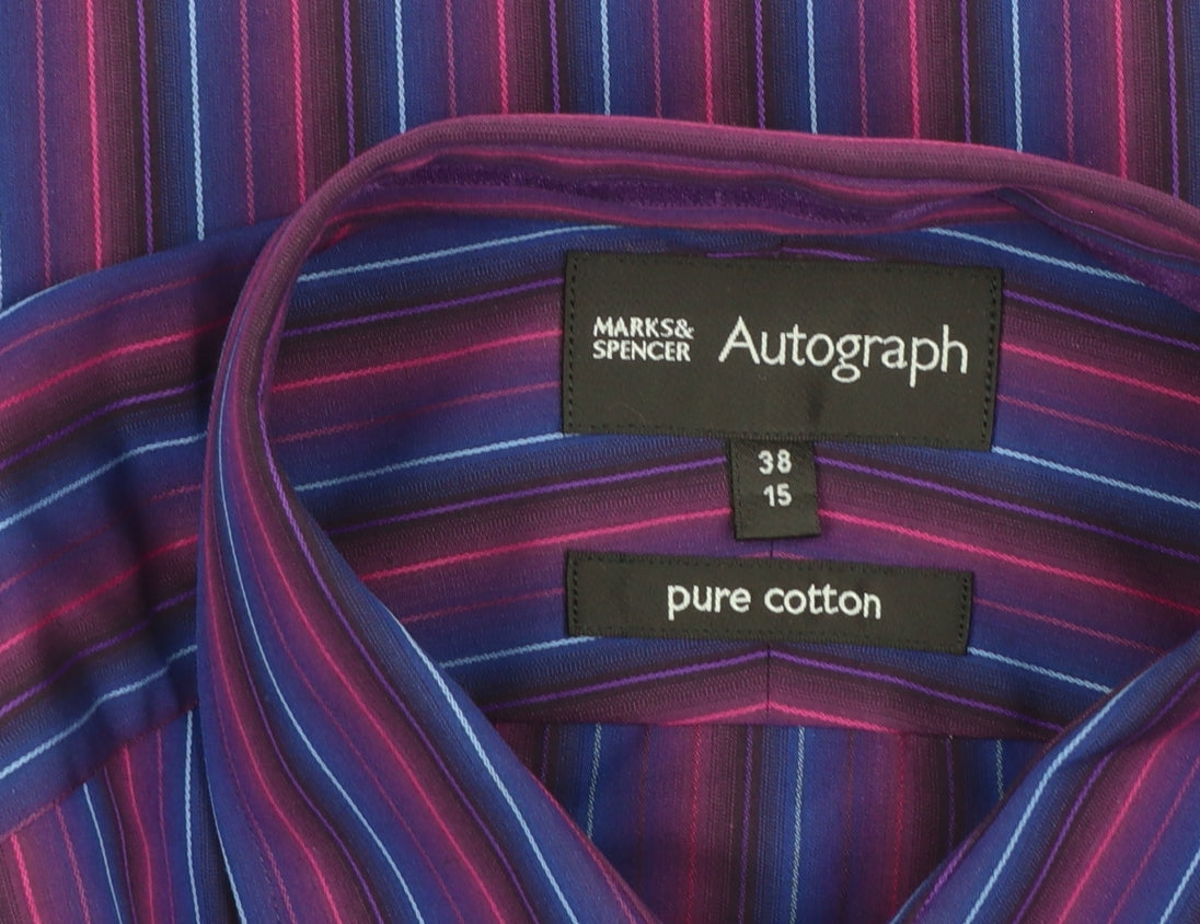 Marks and Spencer Autograph Men’s Purple Striped Cotton Shirt 15 M