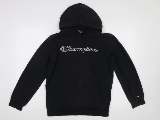 Champion Boys Black Pullover Hoodie X-Large 13-14 Years Cotton Blend Logo