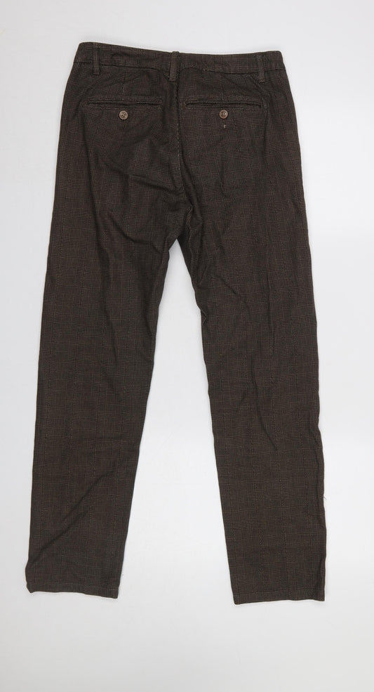 Kruder Women’s Brown Check Cotton Chino Trousers Size 16