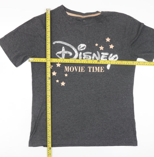 Disney Girls Charcoal Grey XS Graphic 'Movie Time' Short Sleeve T-Shirt