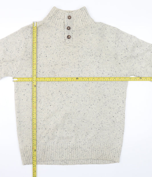 Cedar Wood State Men's Beige Henley Jumper L High Neck Knit