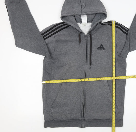 Adidas Men Grey Full Zip Hoodie L Logo Sportswear