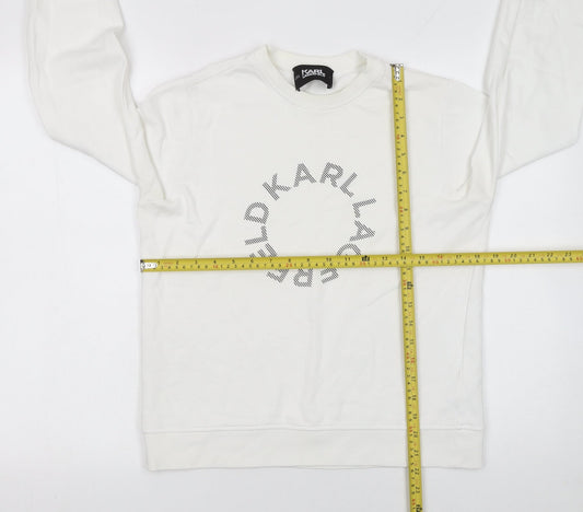 Karl Lagerfeld Women White Medium Crew Neck Logo Sweatshirt
