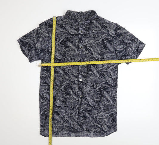 Jack & Jones Men’s Black Tropical Short Sleeve Cotton Shirt L