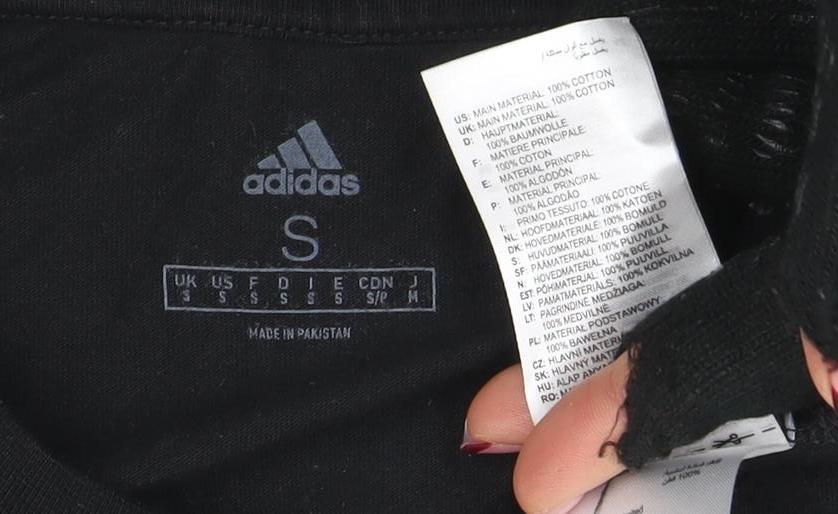 Brand and care label for adidas Men's Black Small Logo Crew Neck Sports T-Shirt