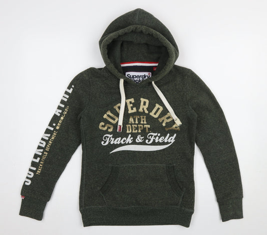 Superdry Women’s Green Pullover Hoodie UK 8 Track & Field Logo