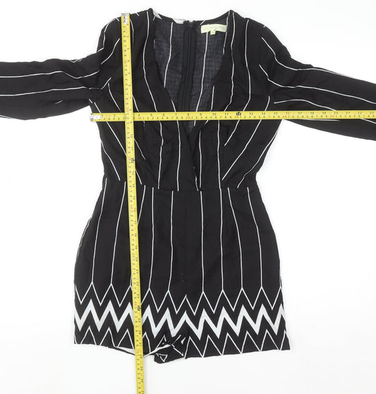 Love & Other Things Black White Striped Long Sleeve Playsuit Size S