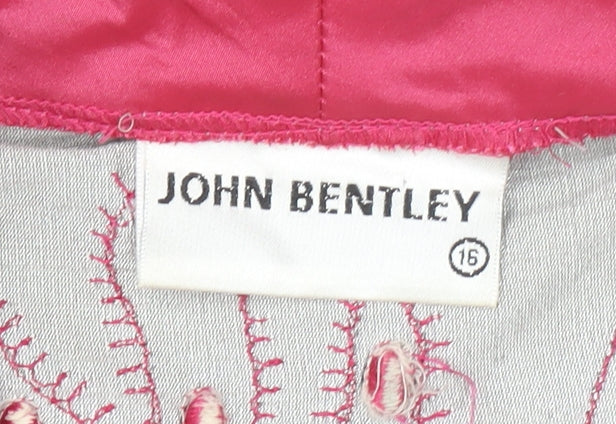 John Bentley Women’s Grey Pink Embroidered Silk Cropped Blazer Size 16