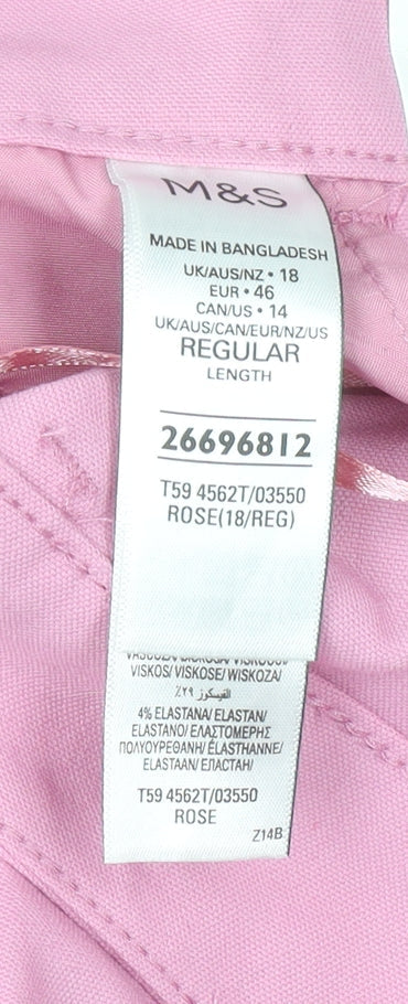 Marks and Spencer Women Pink Wide-Leg Trousers Size 18 Regular