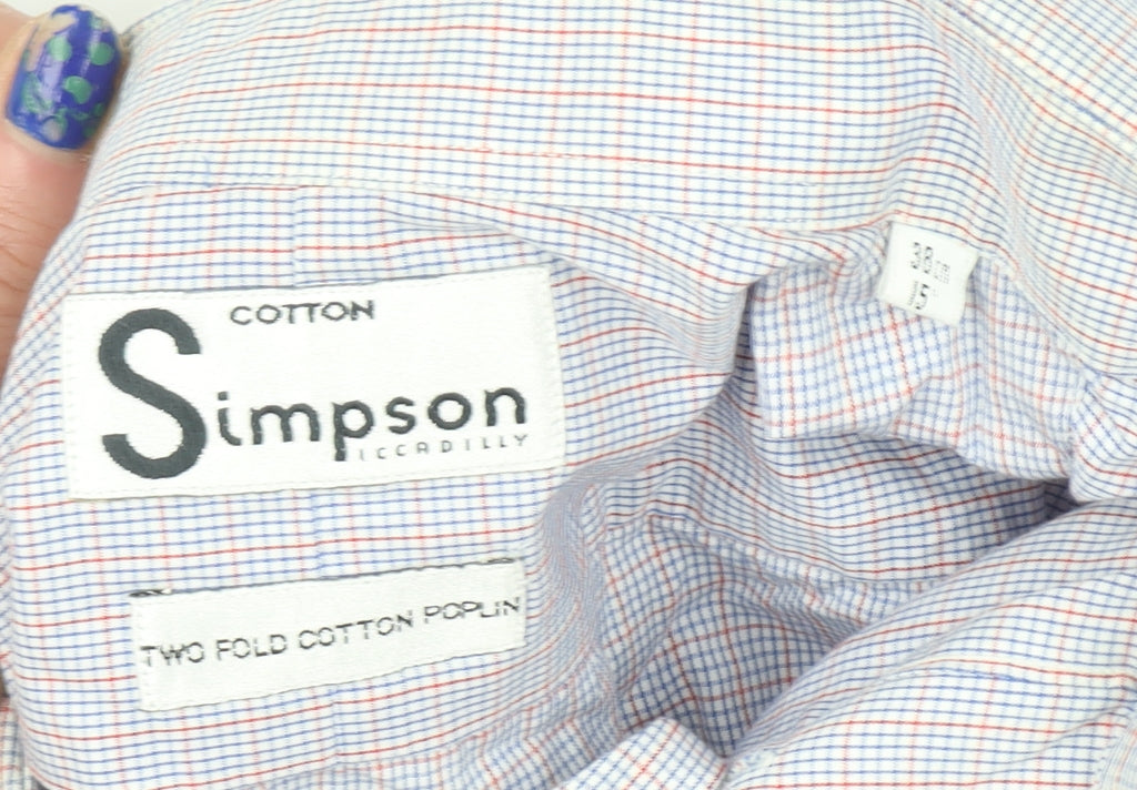 Simpson Piccadilly Men's Blue Check Cotton Long Sleeve Button-Up Shirt 15 M