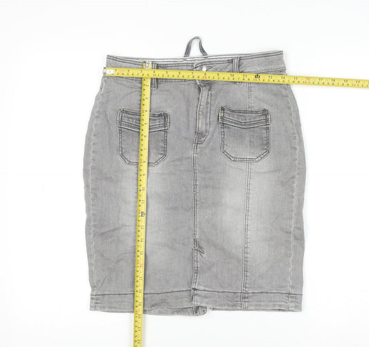 Mango Jeans Women Grey Denim Straight Skirt Size 8 Cotton Blend