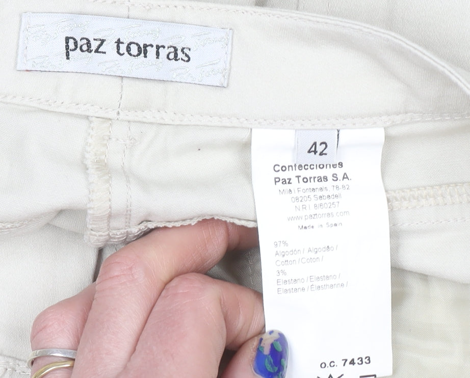 Paz Torras Women’s Beige Chino Trousers Size 14 Cotton Stretch