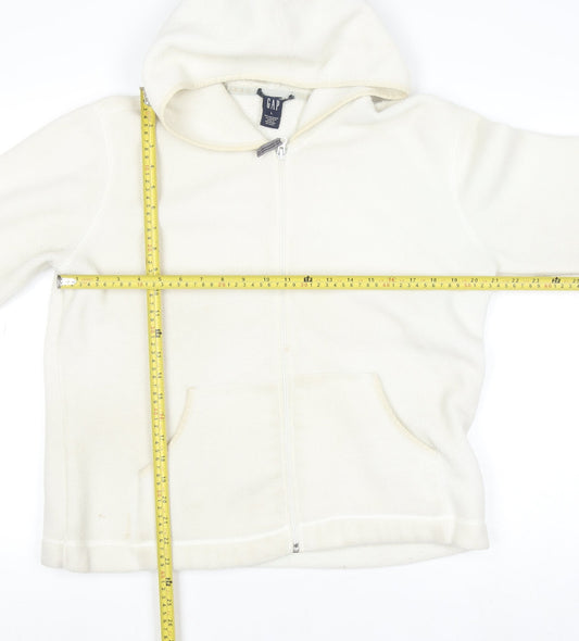 GAP Women Ivory Full Zip Fleece Hoodie Size L Polyester Blend
