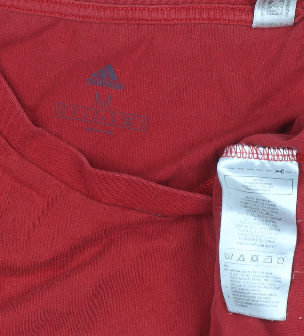 Brand and care label for Adidas Men's Red Logo Graphic Cotton Crew Neck T-Shirt, size M