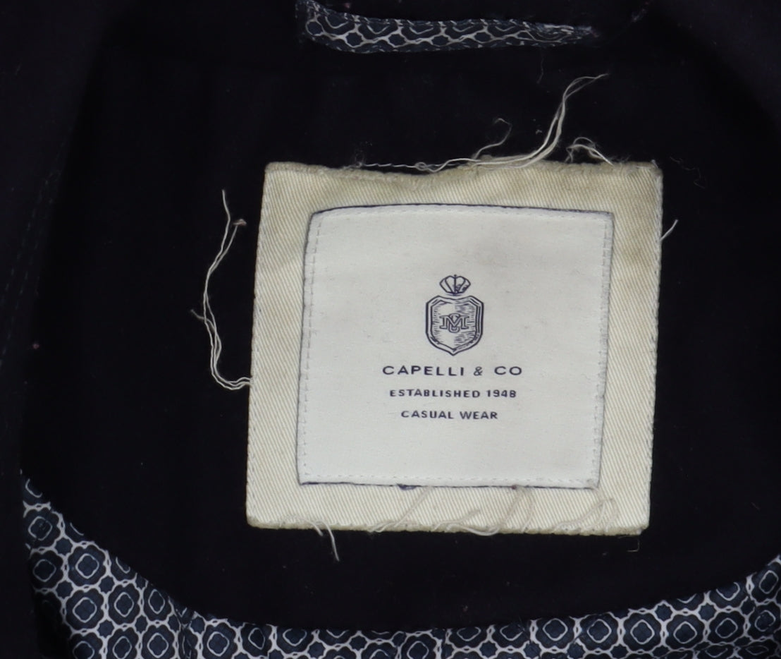 Capelli & Co Men's Black Wool Blend Mid-Length Overcoat Size 44