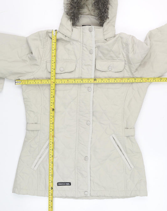 Trespass Women's Beige Quilted Hooded Puffer Jacket Size S
