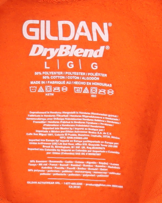 Gildan Womens Orange Pullover Hoodie Cotton Blend Size L