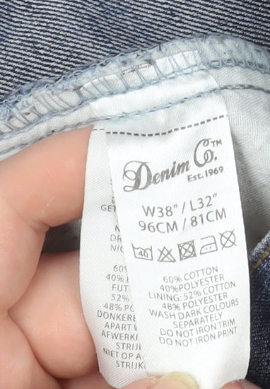 Denim Co. Men's Blue Straight Jeans 38W 32L Cotton Blend Classic Fit