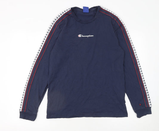 Champion Men's Blue Long Sleeve Crew Neck Cotton T-Shirt Size L