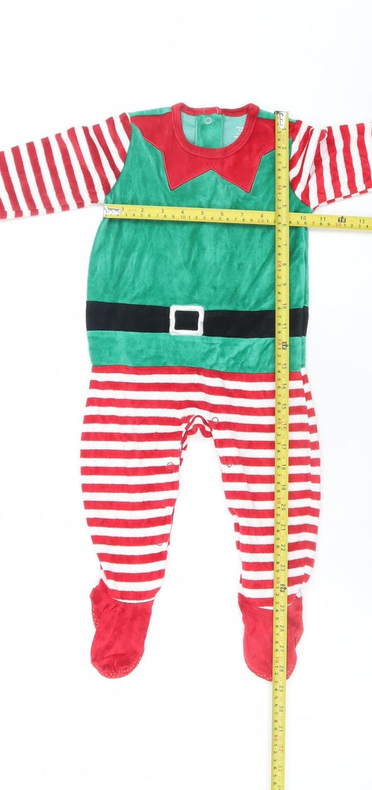 Primark Girls Green Elf Christmas Velour One Piece Pyjamas 18 Months