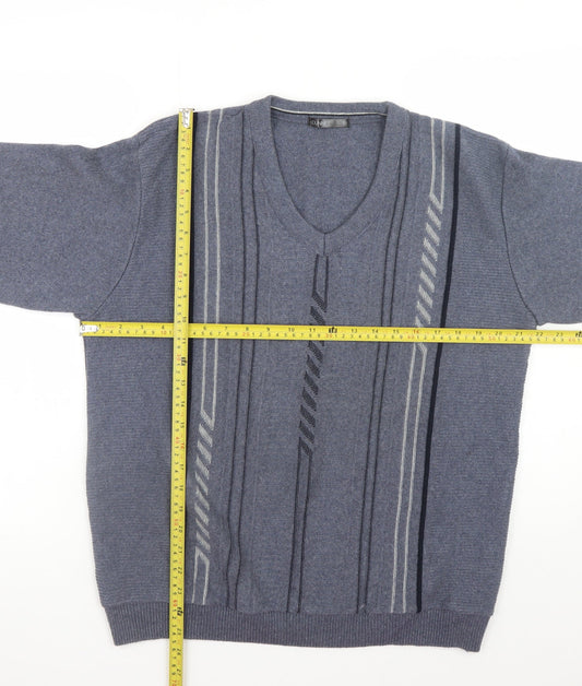 Dunnes Men Blue Geometric V-Neck Pullover Jumper Size S
