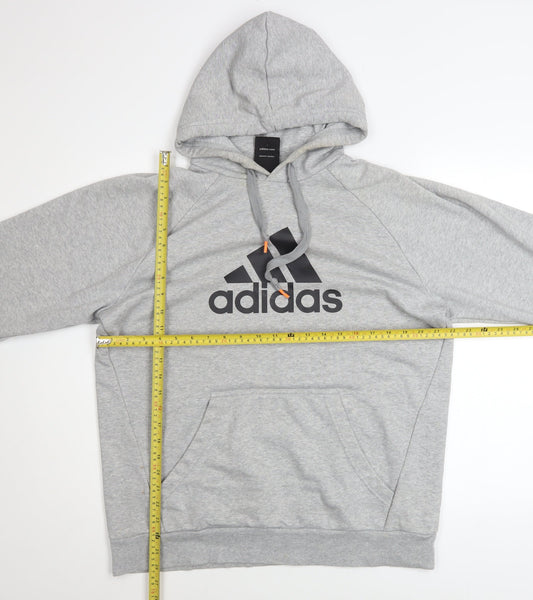 adidas Men Grey Pullover Hoodie L Logo Sports Performance