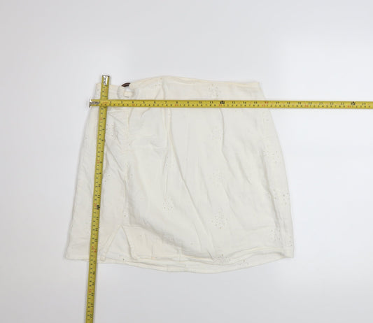 Bershka Women's Ivory Cotton A-Line Short Skirt Size M